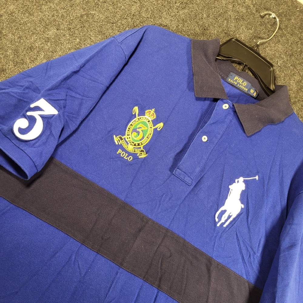 Polo Ralph Lauren Blue Team Crest Big Pony Size Polo Shirt 2XLT